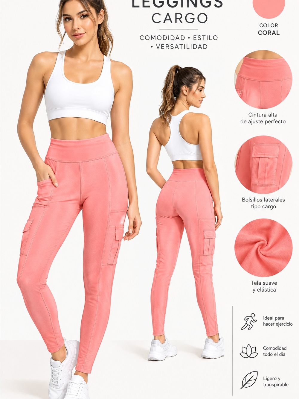 Laundry By Shelli Segal Coral High-Waist Cargo Leggings